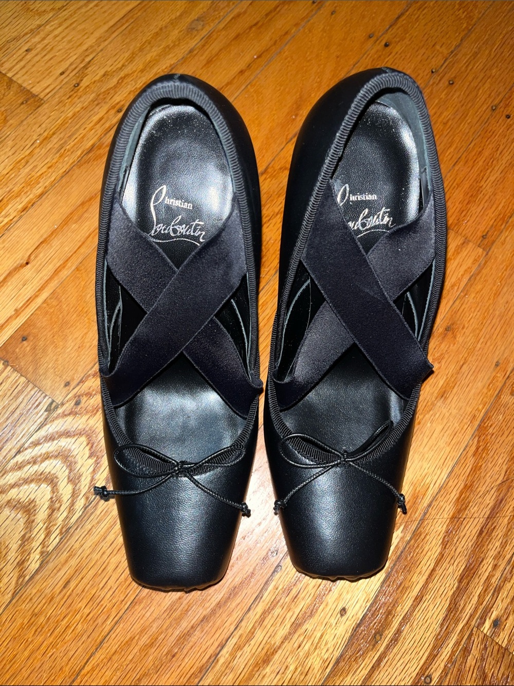Christian Louboutin Cassiastic Black Cross-Strap Ballet Pump Size 38.5
